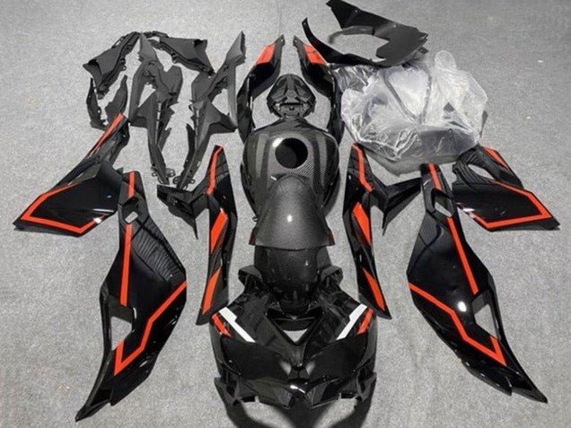 2019-2025 Black Faux Carbon Fiber Red Kawasaki ZX25R ZX-25R Motorcycle Fairings