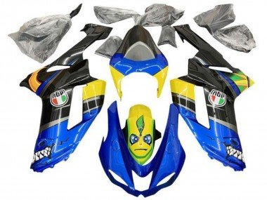 2007-2008 Blue Black Yellow Shark Kawasaki ZX6R Motorcycle Fairings