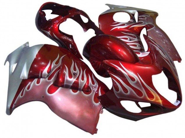 1996-2007 Red Silver Flame Suzuki GSXR 1300 Hayabusa Motorcycle Fairings
