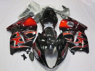 1996-2007 Glossy Black Red Tribal Suzuki GSXR 1300 Hayabusa Motorcycle Fairings
