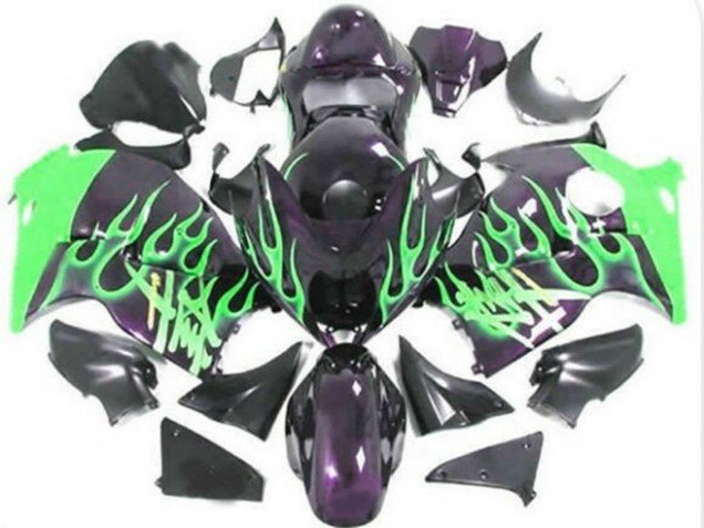 1996-2007 Glossy Black Green Flame Suzuki GSXR 1300 Hayabusa Motorcycle Fairings