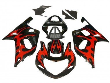 2000-2002 Glossy Black Red Tribal Suzuki GSXR1000 Motorcycle Fairings