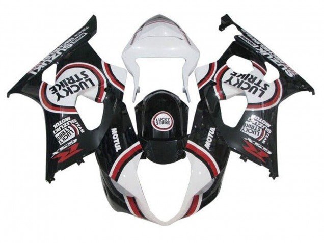 2003-2004 White Black Red Lucky Strike Suzuki GSXR 1000 Motorcycle Fairings
