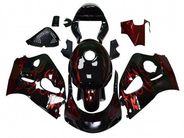 1996-2000 Black Red Flame Suzuki GSXR 600 / GSXR 750 Motorcycle Fairings