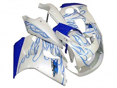 1996-2000 White Blue Flame Suzuki GSXR 600 / GSXR 750 Motorcycle Fairings