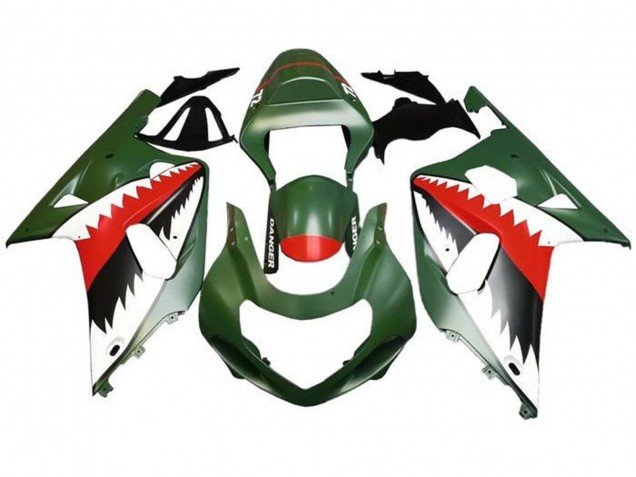 2001-2003 Matte Army Green White Red Shark Suzuki GSXR 600 / GSXR 750 Motorcycle Fairings