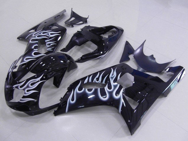 2001-2003 Glossy Black White Flame Suzuki GSXR 600 / GSXR 750 Motorcycle Fairings