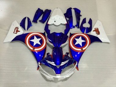 2012-2014 White Blue Red Star Captain America Yamaha YZF 1000 R1 Motorcycle Fairings