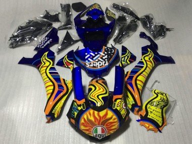2015-2019 Blue Yellow Orange Tribal Sun Yamaha YZF 1000 R1 Motorcycle Fairings