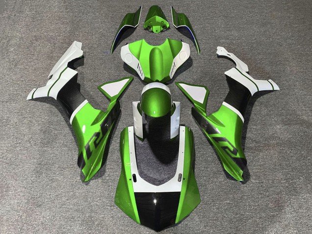 2020-2025 White Green Faux Carbon Fiber Yamaha YZF 1000 R1 Motorcycle Fairings
