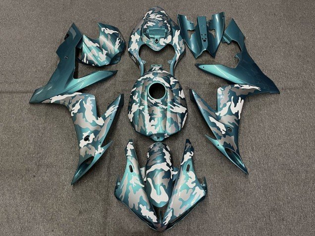 2004-2006 Teal Green White Grey Camouflage Yamaha YZF 1000 R1 Motorcycle Fairings