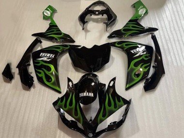 2007-2008 Glossy Black Green Flame Yamaha YZF 1000 R1 Motorcycle Fairings