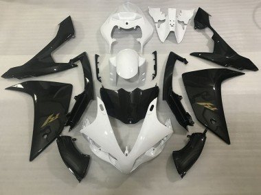 2007-2008 White Faux Carbon Fiber Gold Decal Yamaha YZF 1000 R1 Motorcycle Fairings