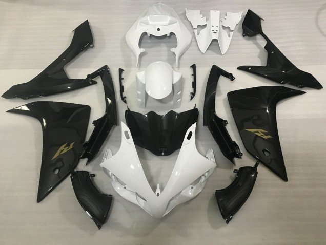 2007-2008 White Faux Carbon Fiber Gold Decal Yamaha YZF 1000 R1 Motorcycle Fairings