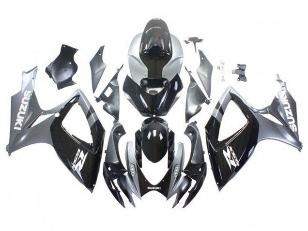 2006-2007 Silver Glossy Black White Suzuki GSXR 600 / GSXR 750 Motorcycle Fairings