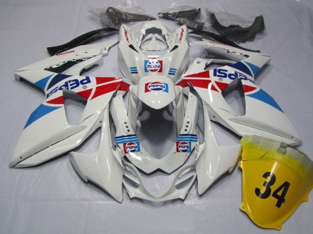 2009-2016 White Blue Red Pepsi 34 Suzuki GSXR 1000 Motorcycle Fairings