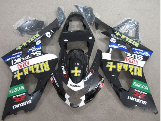 2004-2005 Glossy Black White Green Yellow Rizla Suzuki GSXR 600 Motorcycle Fairings