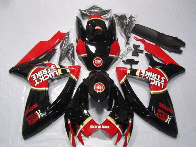 2006-2007 Glossy Black Red White Lucky Strike Motul Suzuki GSXR 600 Motorcycle Fairings