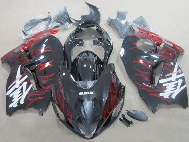 1996-2007 Black Red Flame Suzuki GSXR 1300 Hayabusa Motorcycle Fairings