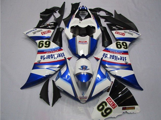 2009-2011 White Blue Black Sterilgarda SCALZ 69 Yamaha YZF R1 Motorcycle Fairings