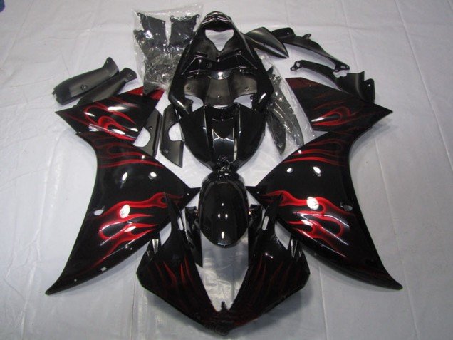 2009-2011 Glossy Black Red Flame Yamaha YZF R1 Motorcycle Fairing
