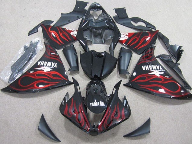 2009-2011 Glossy Black Red Flame Yamaha YZF R1 Motorcycle Fairings