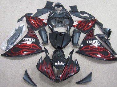 2012-2014 Glossy Black Red Flame Yamaha YZF R1 Motorcycle Fairings